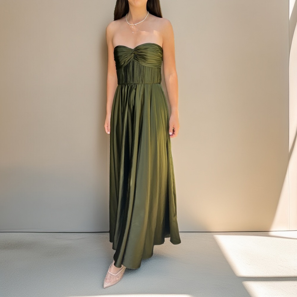 AMUR Strapless Forest Green Maxi Dress